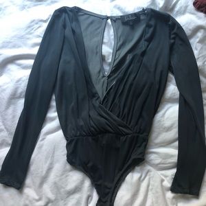 Dark Grey Surplice Bodysuit